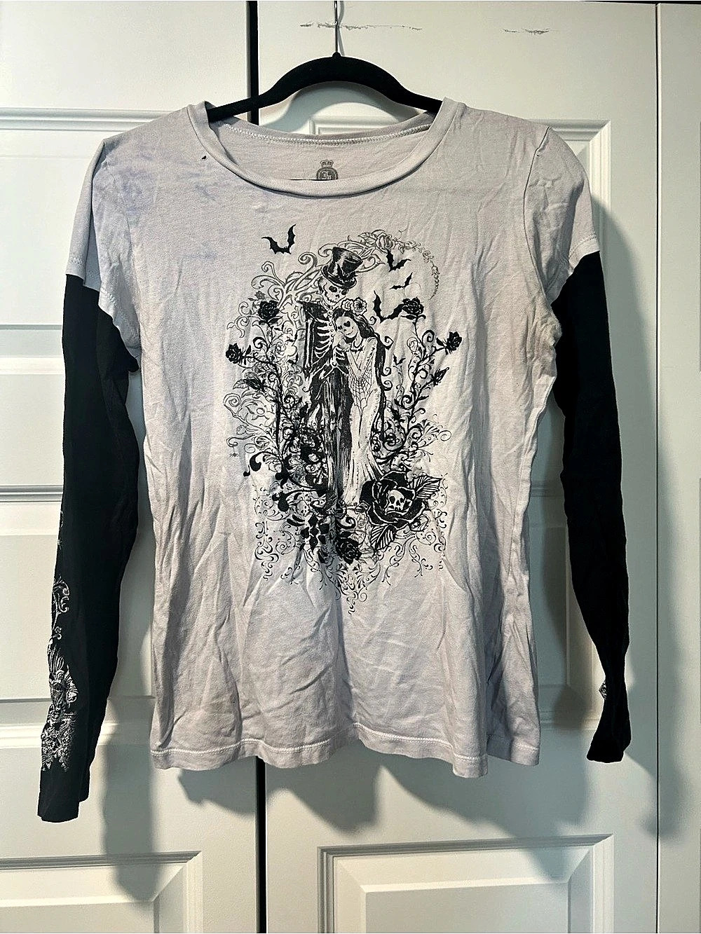 JL Graphic Long Sleeve Tee in White & Black